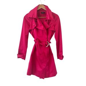 Bebe Satin rench Coat Womens XS Pink Belted Double Breasted Y2K Midi Office